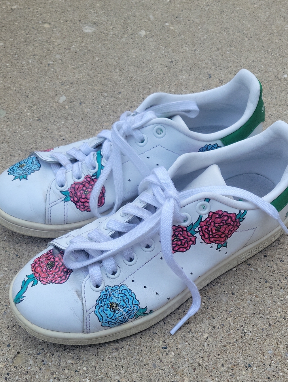 Adidas Stan Smith Custom Painted Floral Sneakers size 6.5 Women's